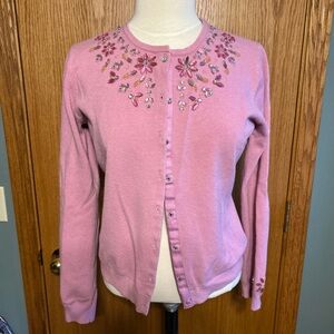 George Pink‎  Sweater  Carnigan Size 14/16 Large Embroidery Beaded Rhinestones